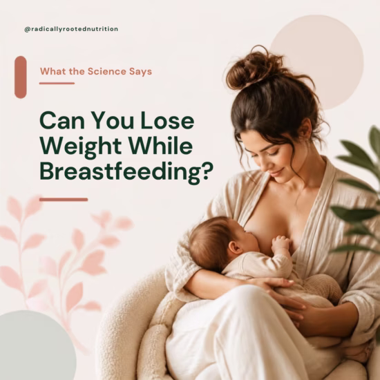 Breastfeeding mother eating a balanced postpartum meal while working toward gradual weight loss